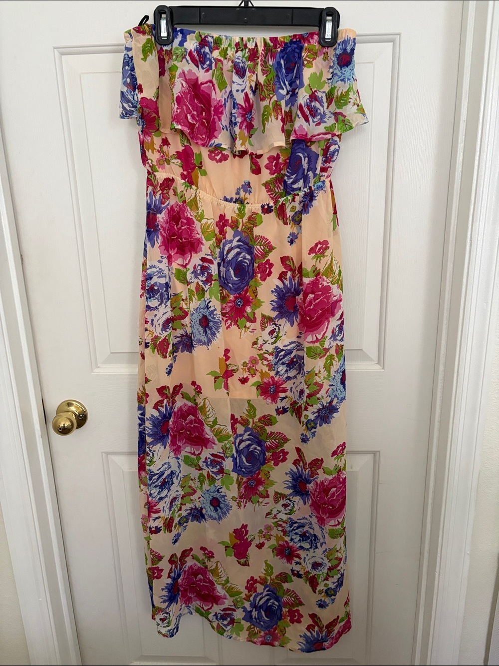Floral Off-Shoulder Maxi Dress in Pink, Blue & Green